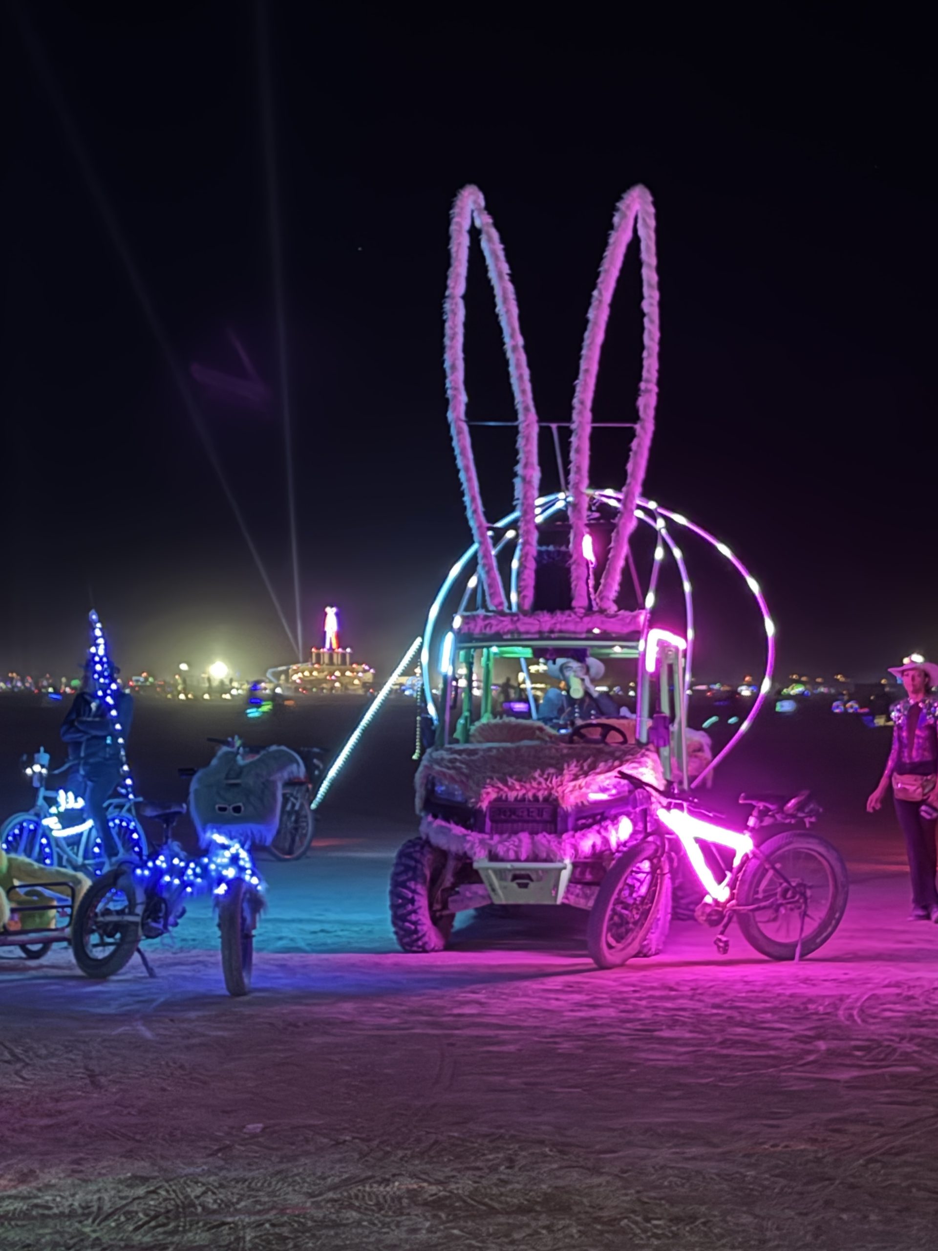 Mystic Rabbit on playa at night